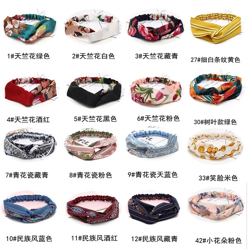 Fashion Women Girls Summer Bohemian Hair Bands Print Headbands Vintage Cross Turban Bandage Bandanas HairBands Hair Accessories