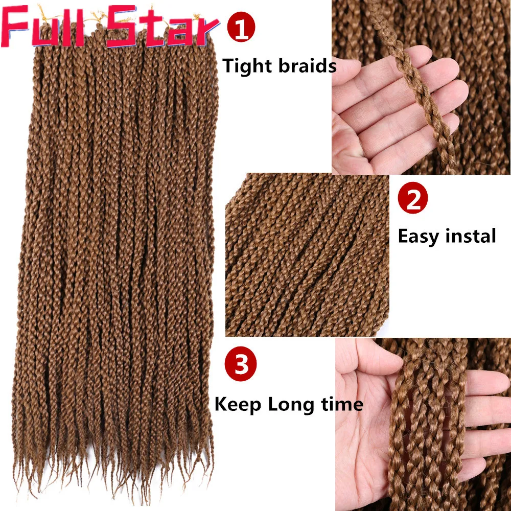 Full Star-extensiones de cabello sintético para mujer, trenzas de ganchillo 3D de 22 pulgadas, 12 hebras, color negro degradado