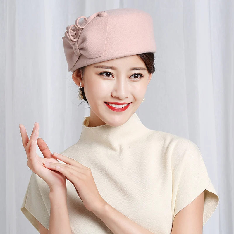 H3531 Women Wool Fedoras Hat Autumn Winter Korean Pure Color Bowknot Elegant Party Cap Japanese High Quality Retro Lady Hats