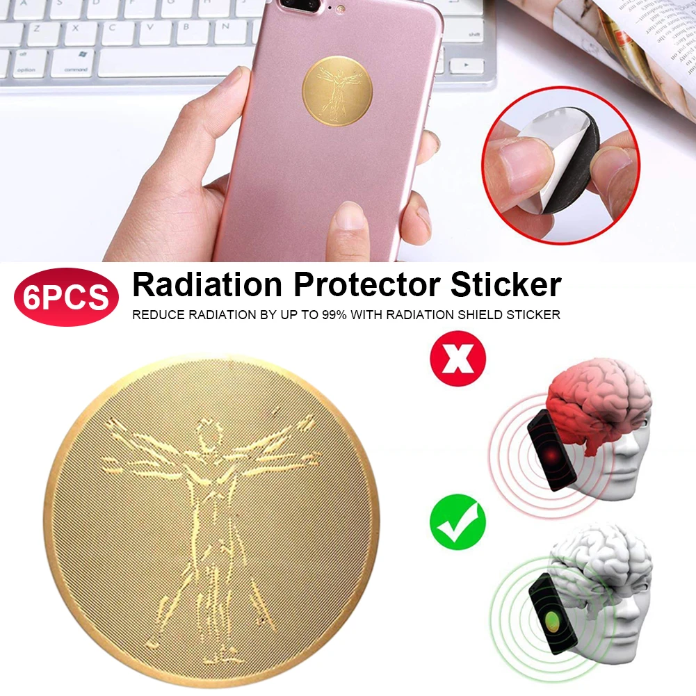 6pcs 24k Gold Plating Ultra Thin Protector Sticker Mobile Phone Anti Radiation Laptop Easy Apply EMF Blocker Negative Ions