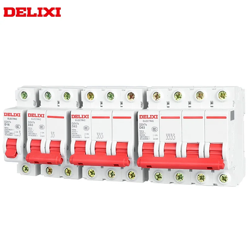 DELIXI Miniature circuit breaker  MCB   DZ47S 6KA  3P  type D 1A 2A 3A 4A 6A 10A 16A 20A 25A 32A 40A 50A 63A