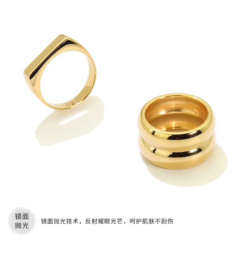 YUN RUO Gold Metal Cold Wind Exaggerated Personality Wide Version 316 L Titanium Steel 18K Gold Plated Index Finger Ring Female