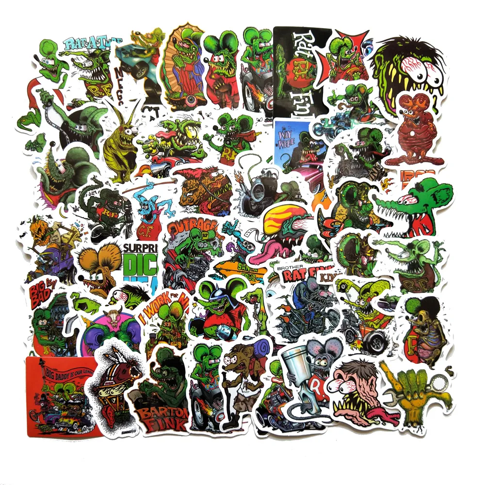 Autocollants Rat Fink pour valise, skateboard, ordinateur portable, bagages, réfrigérateur, téléphone, voiture, style, décalcomanie, bricolage, 10 pièces, 30 pièces, 50 pièces