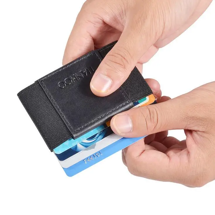 Men Credit ID Card Holder Slim Wallet Mini Pocket Genuine Leather Handmade Sewing Black