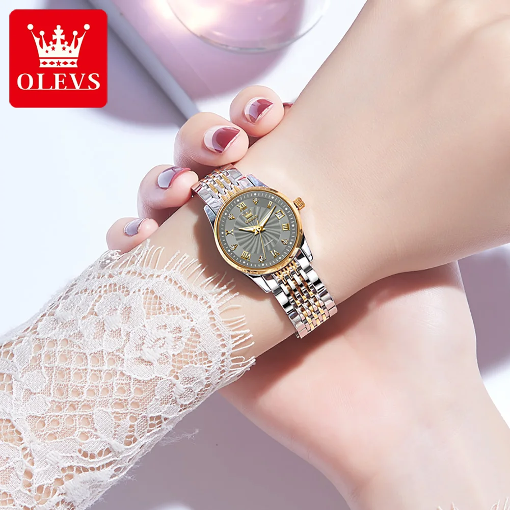 Olevs orologi di marca di lusso da donna in acciaio inossidabile dorato orologio automatico da donna elegante orologio da polso Daydate Montre Femme