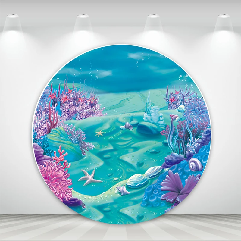 Blue Underwater World Birthday Party Round Backdrop Mermaid Baby Shower Circle Cake Table Decorations Photography Background