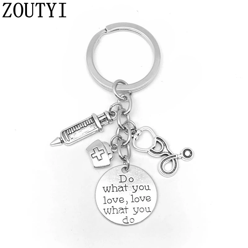 2019 / New Doctor Medical Tools Stethoscope Syringe Lasso Heart Pendant Keychain Key Ring Nurse Student Gift Jewelry.