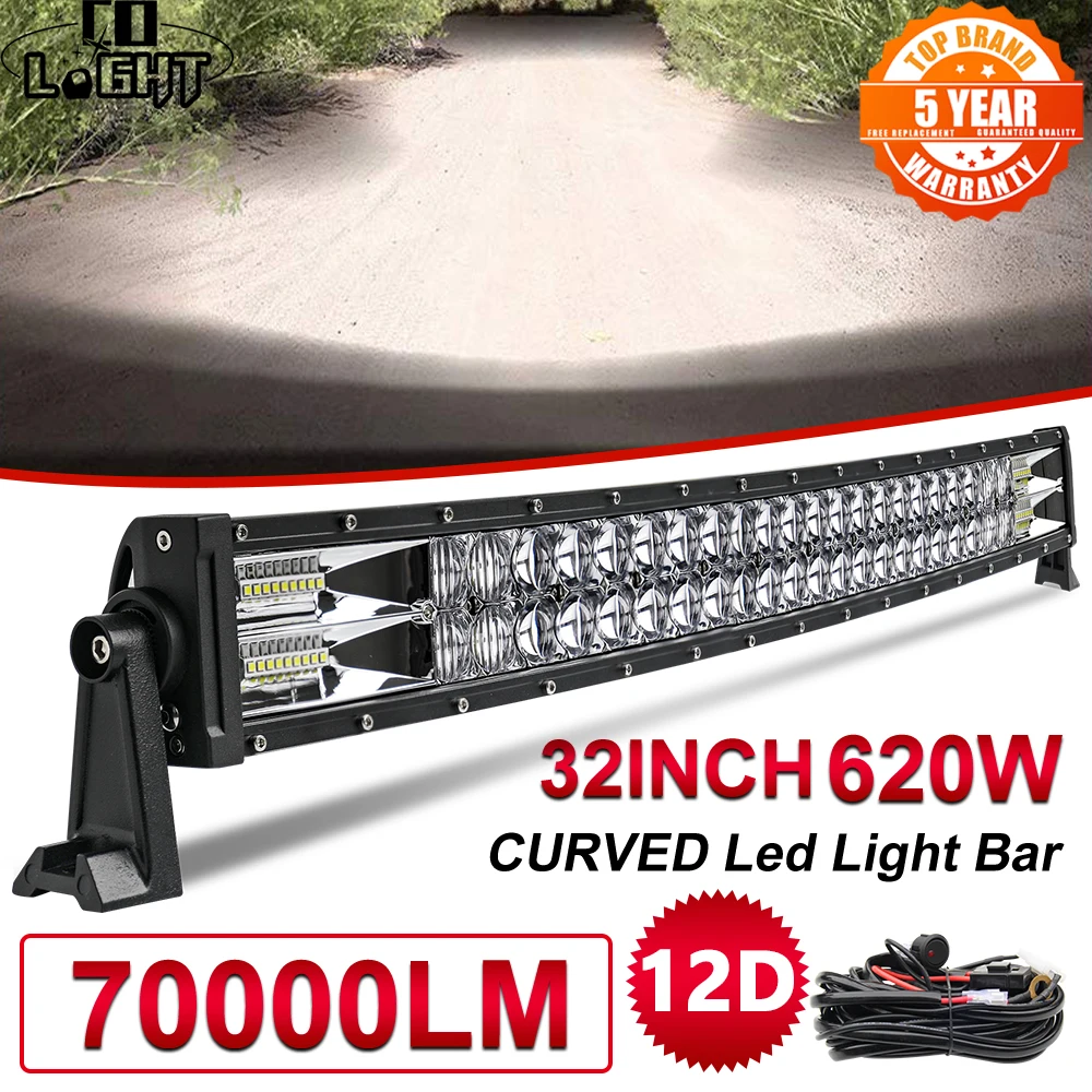 Co-light – barre lumineuse Led incurvée de 32 pouces, 620W, faisceau lumineux à double rangée, pour conduite, travail, camion, 4x4, SUV, ATV, 12V,