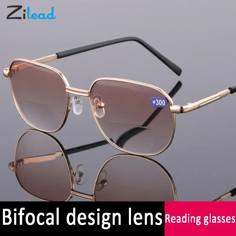 Zilead Reading Glasses Women Men Far And Near Bifocal Presbyopic Eyewear Double light Metal Hyperopia Eyeglasses+1.5 2.0 2.5 3.0