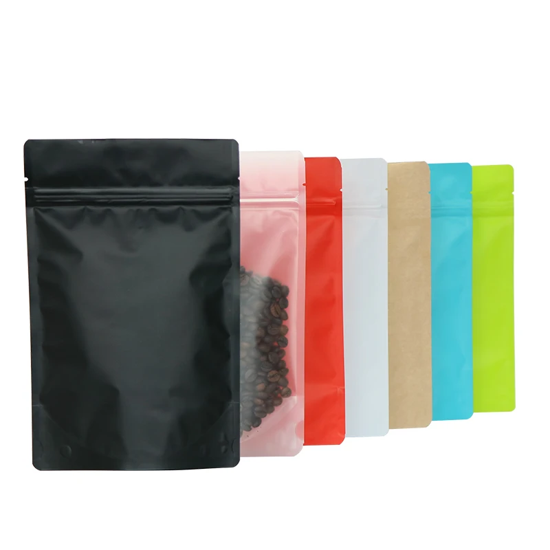 50pcs Colorful Matte Aluminum Foil Sealing Bag With Zipper Self Standing With Logo Custom Coffee Beans