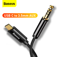 Baseus USB C to 3.5mm AUX Cable Car Audio Type C Male to Jack Adapter Male for Samsung Huawei Xiaomi Auto Car Supplies Cable