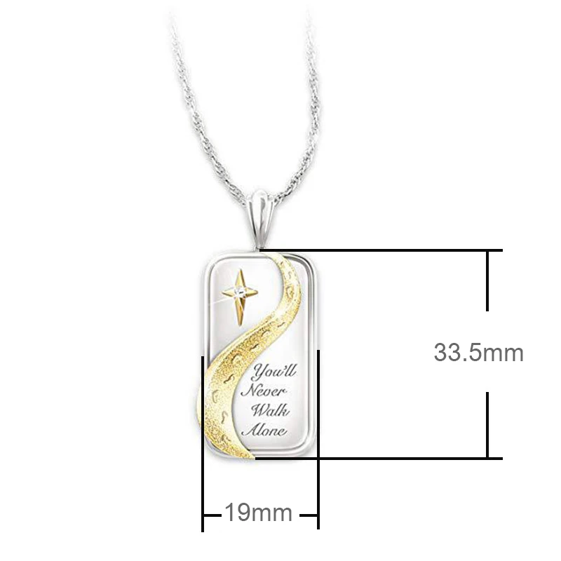 You'll Never Walk Alone Crystal Cross Tag Footprint Pendant Chain Necklace Gift