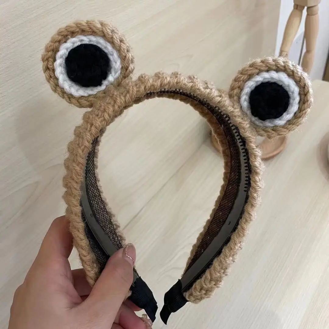 Cute Cartoon Big-eyed Frog Headband Hair Hoop Woolen Braided Hair Bands Woman Girls Wash Mask SPA Hairpin Hair Accessories