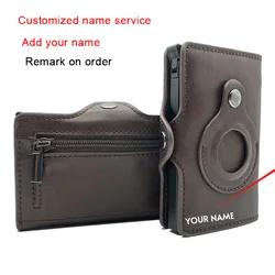 Customized Name Airtag Wallet Zipper Coin Purse RFID Blocking Credit Card Holder Men Leather Wallet Aluminum Case Cards Holder