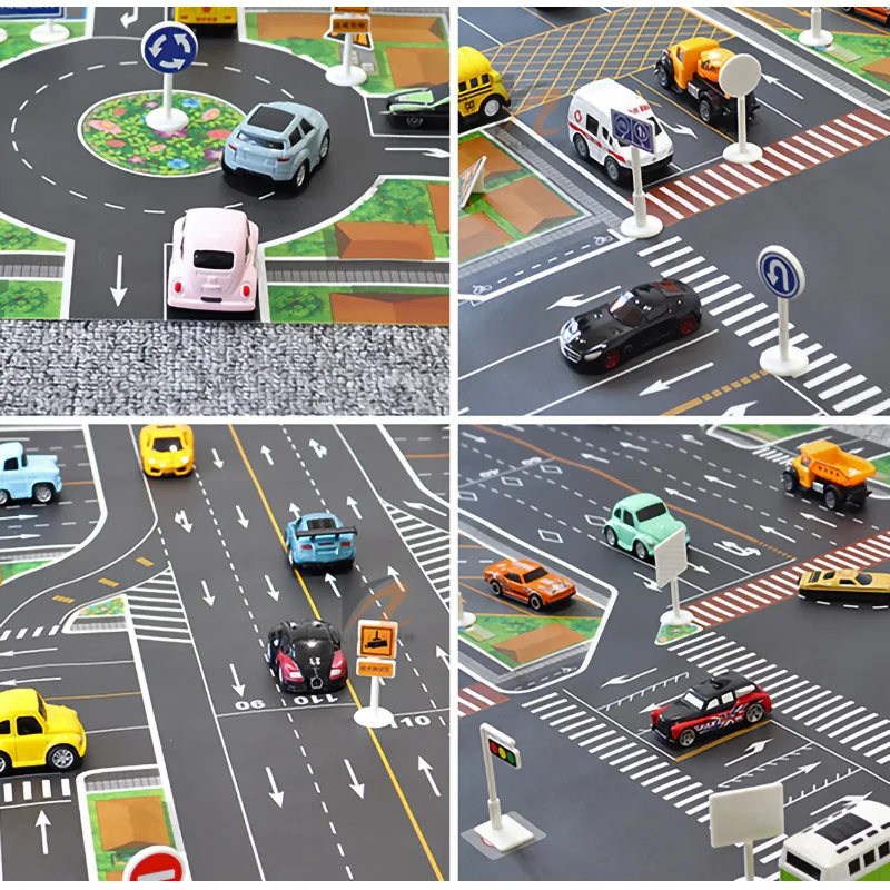 ใหม่กันน้ําไม่ทอ 130*100 ซม.ขนาดใหญ่City Traffic Car Park Play Matเด็กPlaymatดึงกลับรถของเล่นสําหรับเสื่อเด็ก