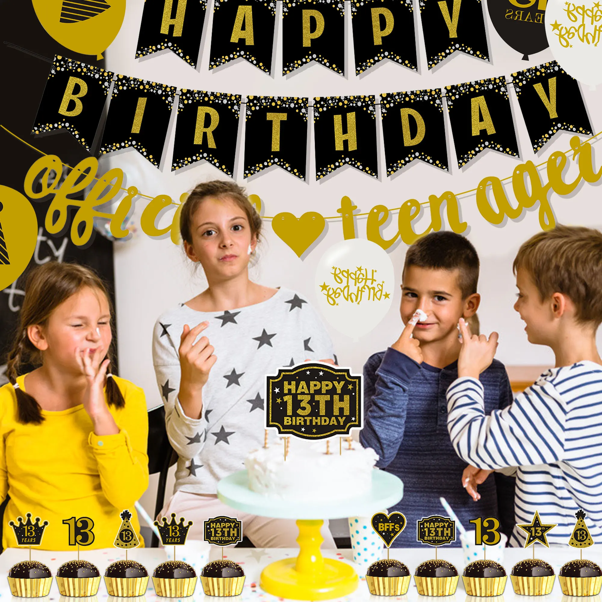 13th Birthday Decorations, Official Teenager Party Supplies for Boys and Girls Including Banners, Cake Topper and Balloons