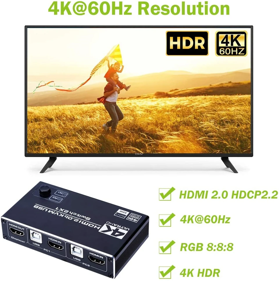 2022 4K 60Hz KVM Switch HDMI 2 Cổng HDMI KVM Switch USB Máy Tính Máy Tính KVM Switch Bàn Phím Chuột switcher Hộp Cho Laptop,PS4,Xbox