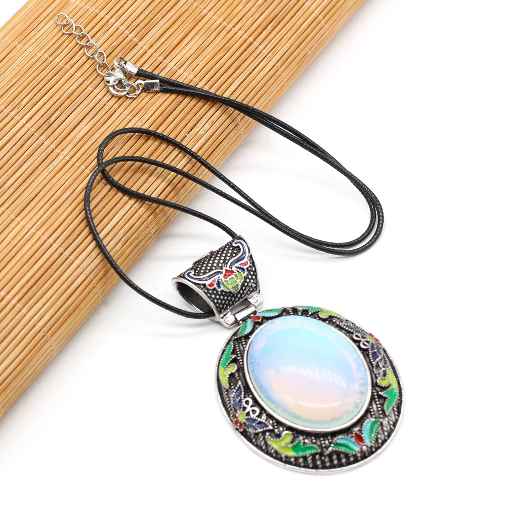 Natural Gem Stone Shell Charms Necklace Vintage Ethnic Lapis Lazuli Opal Pendant Necklaces for Women Exquisite Jewelry Gift