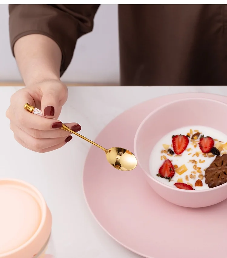 Edelstahl Dessert Löffel Keramik Langen Griff Eis Löffel Teelöffel Gold Kaffee Kuchen Obst Milch Löffel Küche Geschirr – Detail 7