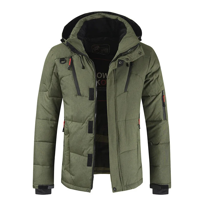 Inverno downjacket masculino com capuz sólido grande tamanho grosso zíper quente à prova de vento casual moda qualidade masculino regular casaco