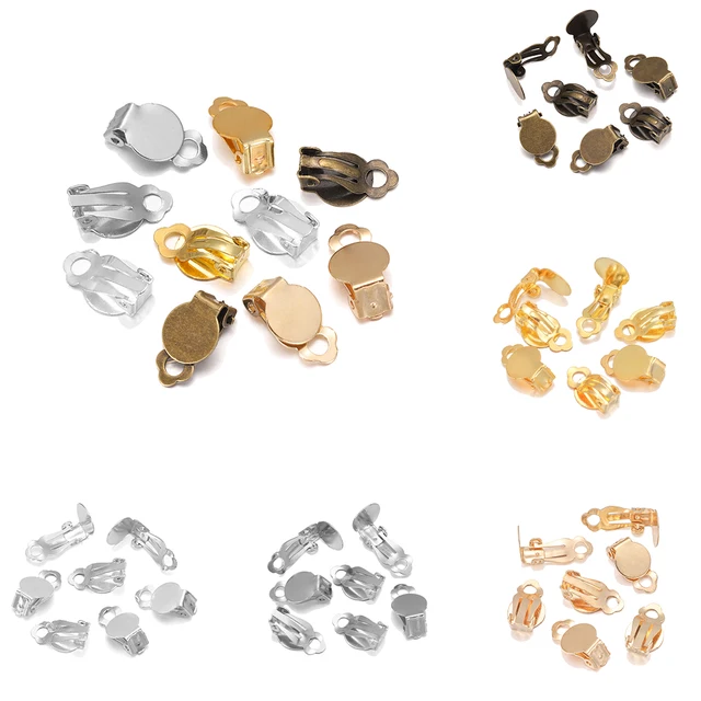 50 sztuk 10mm ze stali nierdzewnej Plated żelaza klips do ucha kolczyki puste oprawa pasuje do szkła Cabochons dla DIY komponenty do wyrobu biżuterii