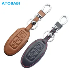 Real Leather Car Key Case For Nissan Quest MPV Elgrand NV200 Evalia Serena 5 Buttons Remote Fobs Skin Bag Keychain Keys Cover
