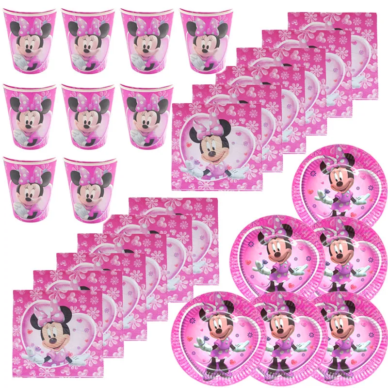 

48pcs/Disney Minnie Mouse Theme Cups Plates Napkins Banners Party Supplies Kids Girls Baby Shower Birthday Party Decorations Set