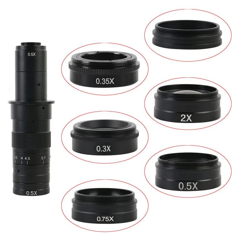 Lente de Vidro Objetivo Auxiliar Lente de Vidro Baixo 05x 035x 2x 1x 075x 42 mm para Câmera Microscópio de Vídeo 10a 300x 180x 200x