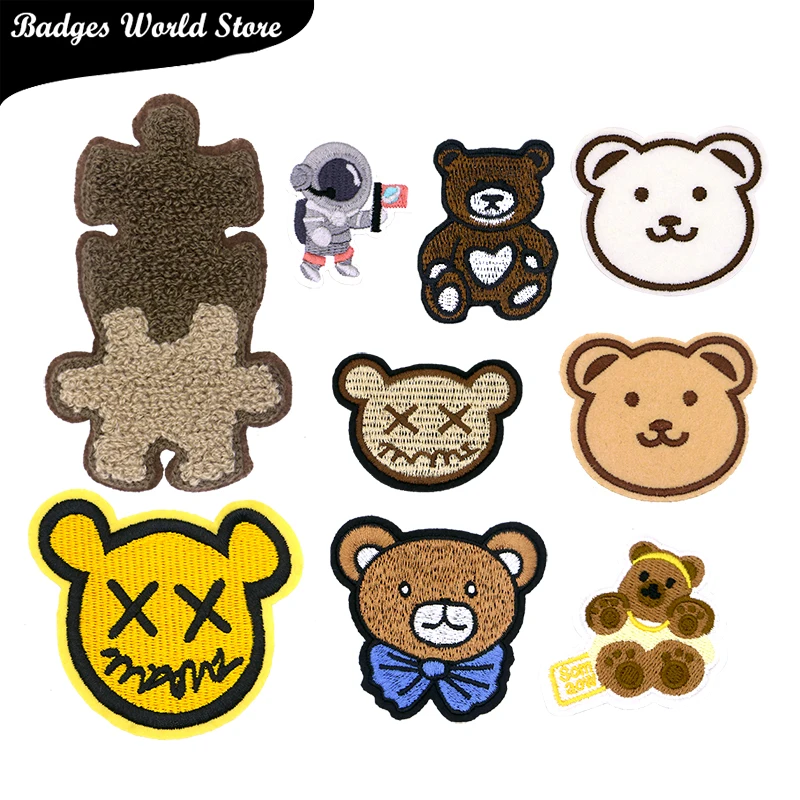 Astronaut Love Bear Puzzle Chenille Icon Towel Embroidery Applique Patch For Clothing DIY Iron on Badges on the Backpack