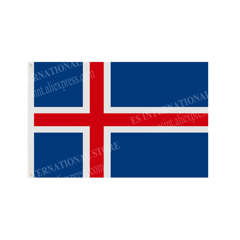 Iceland Flag National Graphic Custom Printed Hanging Banner Design Outdoor Sport Polyester Shaft Cover Grommets 3X5FT 90X150CM