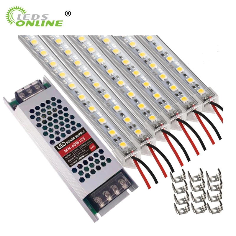 Whole kit led bar light 12v Aluminum Profile LED Strip Kitchen Light Extrusion with pvc transparent cover power supply and clips