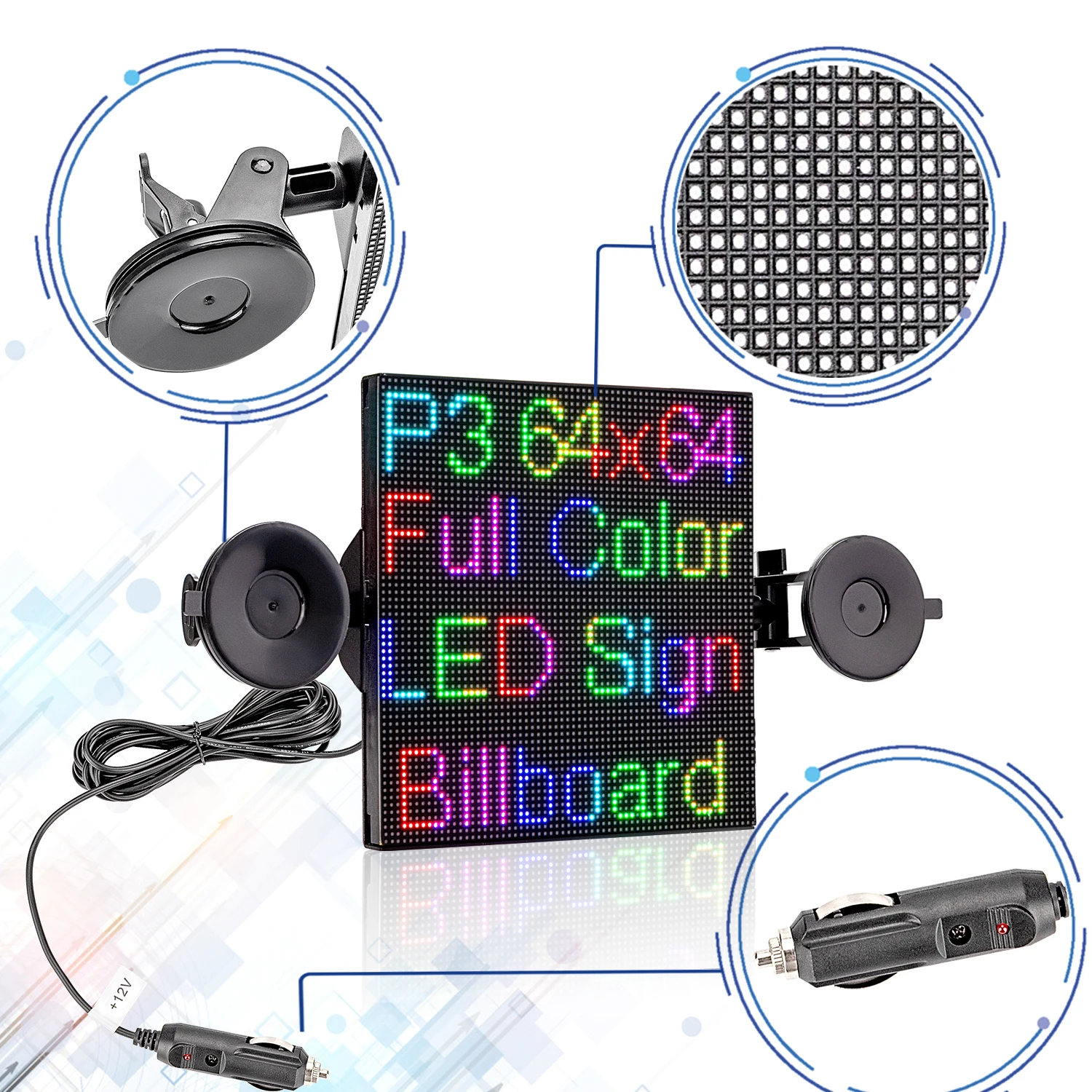 12V WiFi Led Matrix Car Sign Led Screen RGB Full Color Display Your Custom Messages Sign Maker DIY Display Programmable Message