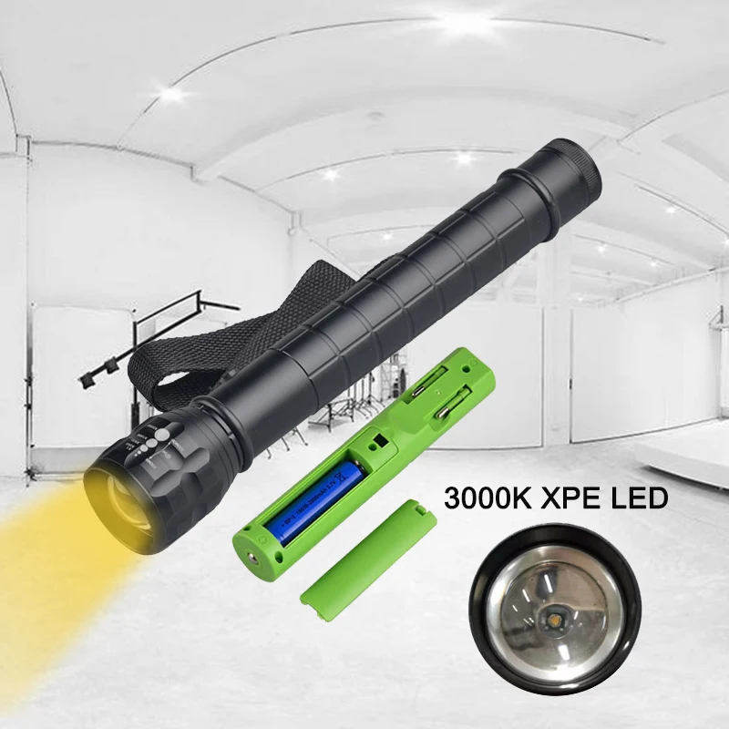 3W XPE LED Photography Flashlight 3000-3500k Warm Yellow Light High Quality Zoom Photo Lantern Metal Reflector Police Torch