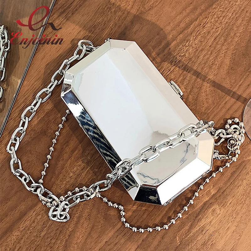 Silver Box Design Chain Party Clutch Fashion Purses and Handbags for Women Chic Designer Brand Shoulder Bag Crossbdoy Bag Female