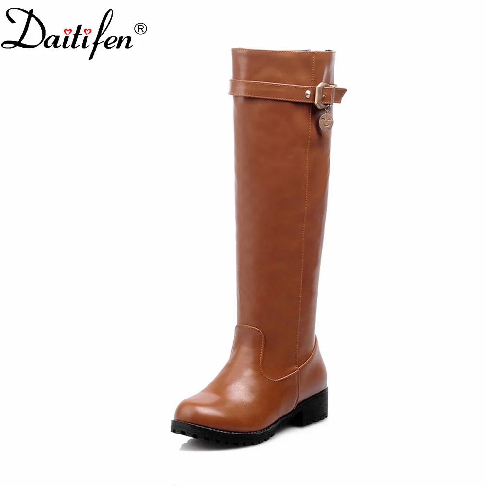 

Daitifen 2022 Women Winter Boots With Fur Fashion Belt Buckle Metal Decoration Leisure Knee High Women Knight Boots Keep Warm