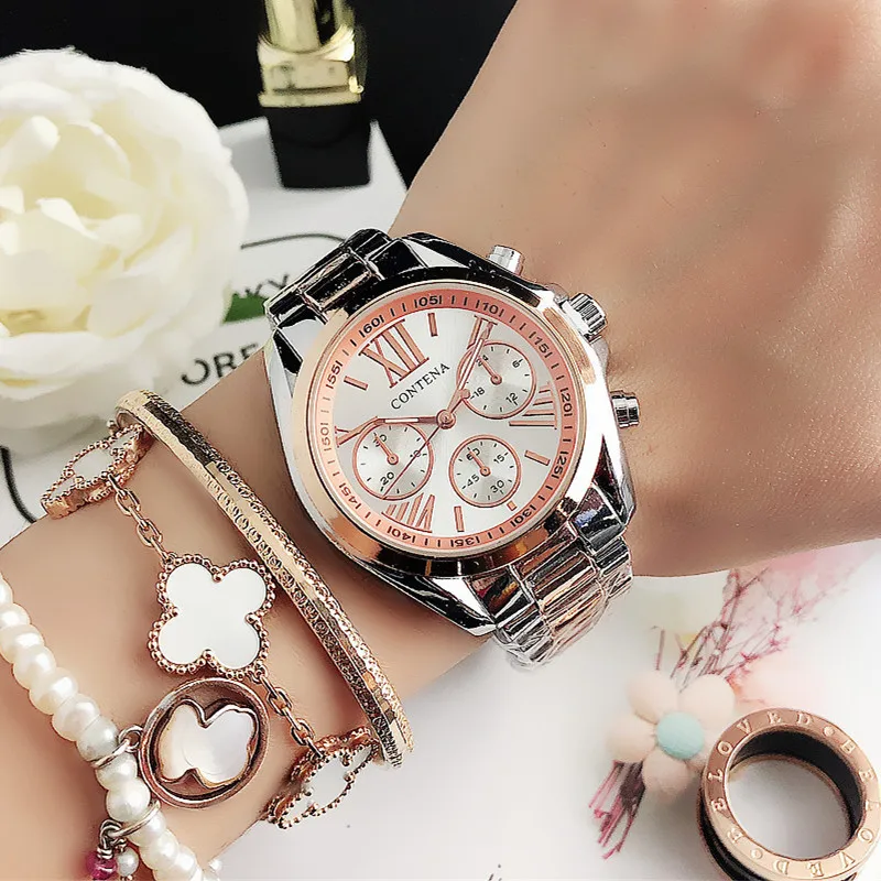 Nuevo Reloj creativo de lujo para Mujer, relojes de cuarzo de oro rosa, pulseras de acero inoxidable, relojes de pulsera para Mujer