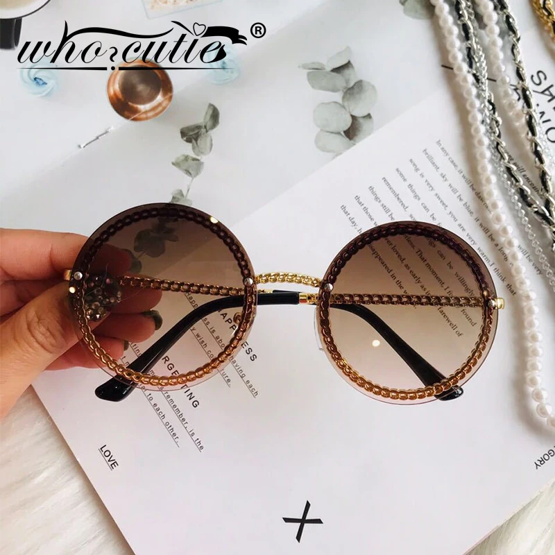 Vintage Fashion Round Sunglasses Women 2019 Luxury Brand Design Retro Rimless Frame Sun Glasses Lady Female Shades NO Chain S018