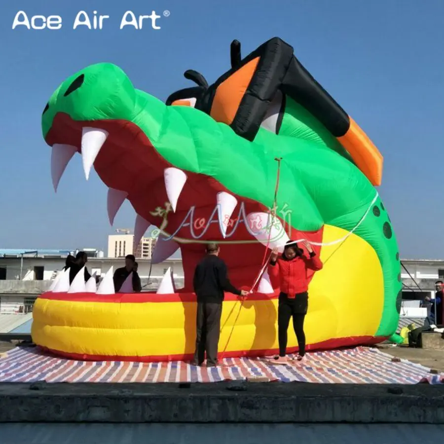 Customized inflatable crocodile head,Crocodile dj booth,animal head shaped tent on sale