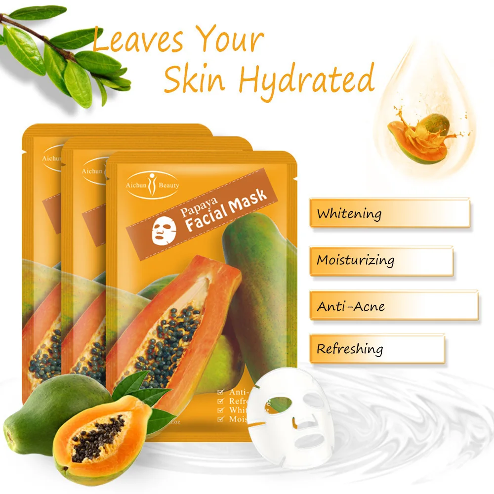 Papaya Facial Mask For The Face Korea Cosmetic Moisturizing Fabric Face Masks Care Wrinkle Acne Beauty Face Film Mask 1pc