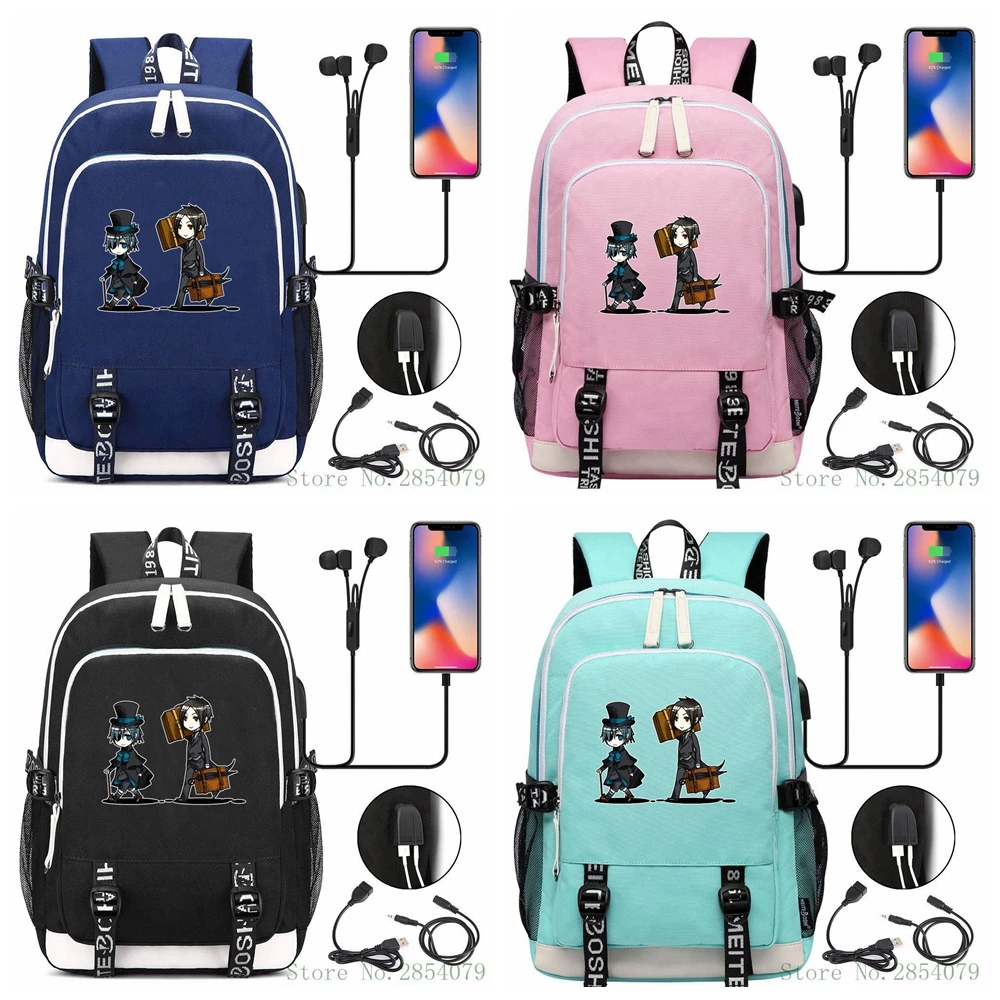 

Anime Black Butler kuroshitsuji USB Laptop Backpack RucksackTravel Bags Outdoor Shoulder Bags Teens Mochila Student Schoolbag