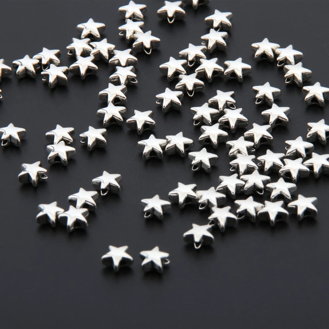 50 Stuks Zilver Kleur Leuke 3D Star Charms Lucky Star Hanger Armband Kettingen Sieraden Benodigdheden A3324