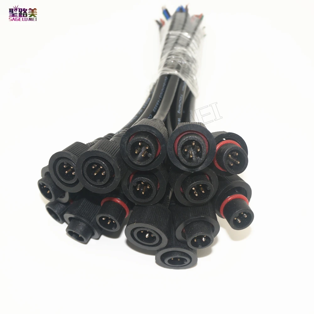 5pairs 3Pin Big led connector Male to Female Waterproof Cable IP68  20cm wires pigtail  for led modules ws2811 2812b led strip