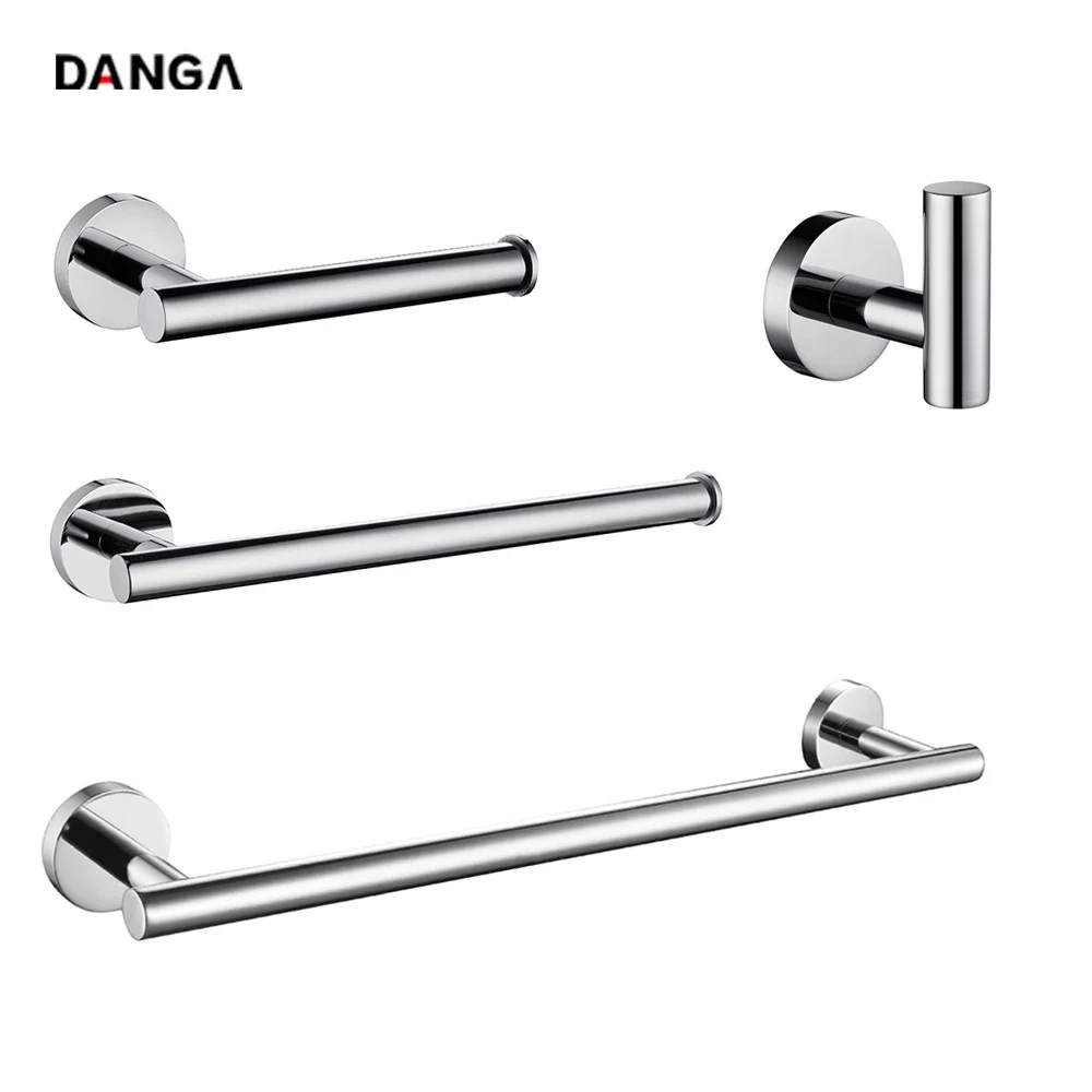 4 Pcs Bathroom Accessories Towel Bar Set  SUS304 Stainless Steel Wall Mounted Set Towel Holder Toilet Paper Holder Robe Hook