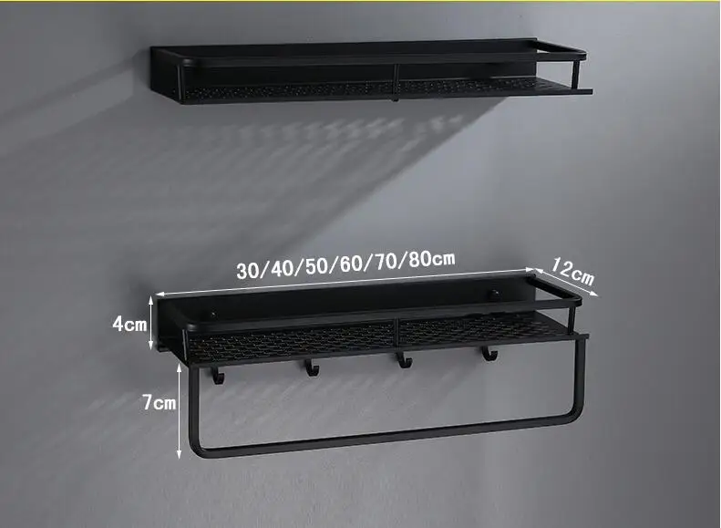 Полка для ванной с вешалкой для полотенец, настенная алюминиевая полка для душа, черная корзина для шампуня, угловая полка