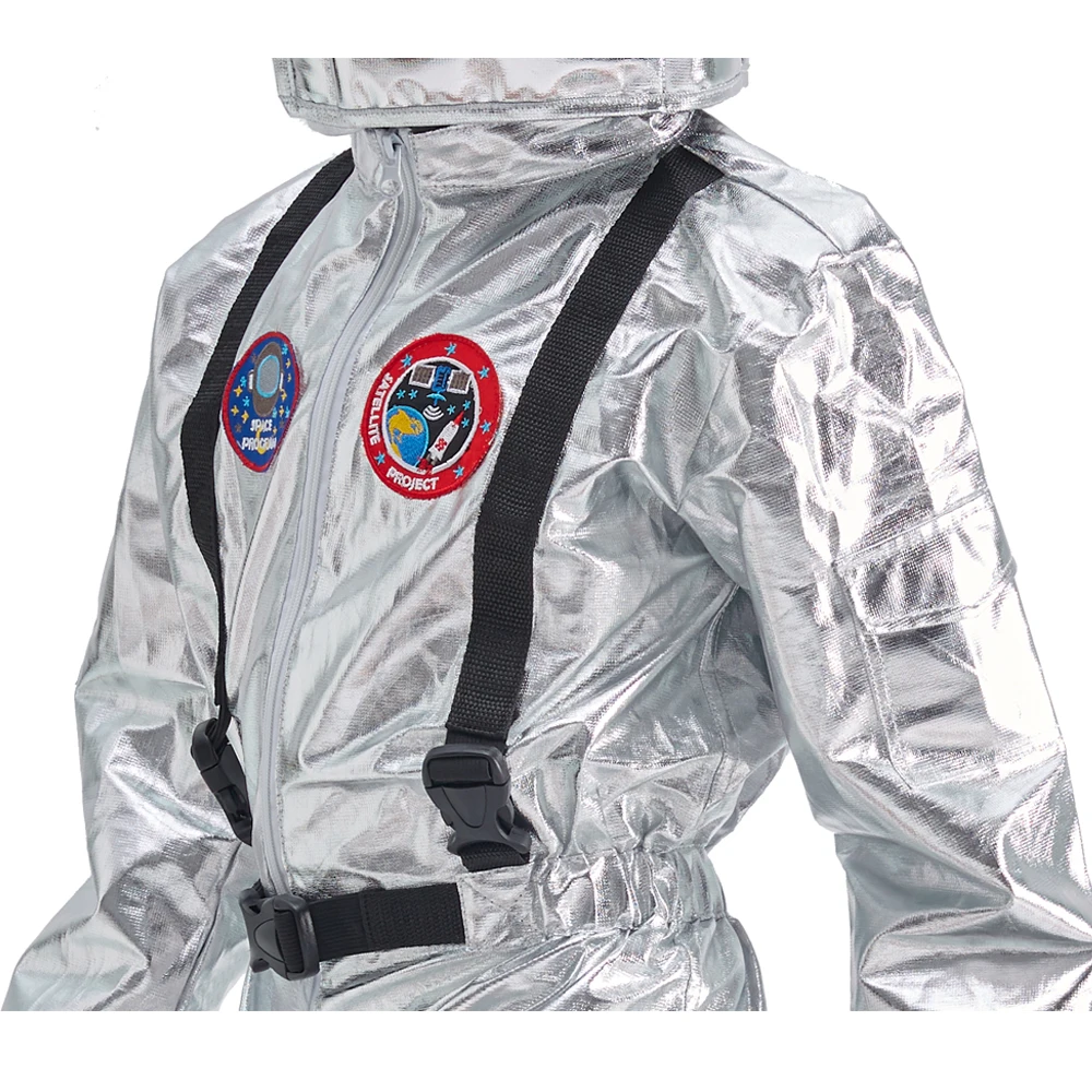 Kinder Silber Astronaut Cosplay Kostüm Kinder Spaceman Overall Jungen Mädchen Pilot Halloween Karneval Ostern Purim Phantasie Kleid