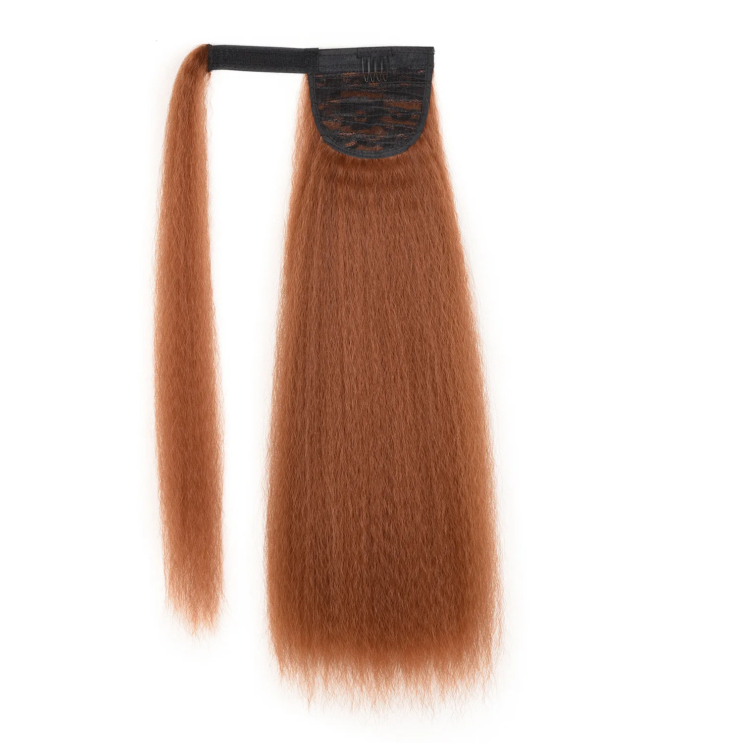 Afro Kinky Straight Ponytail Yaki Synthetic Hairpiece Wrap on Clip Hair Extensions Brown Pony Tail Natural Color Fack Hair