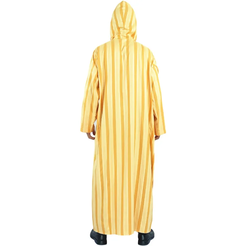 Robe à capuche à manches longues pour hommes, caftan arabe, abaya musulmane marocaine, coton et lin, robe à rayures, conception islamique, culte du