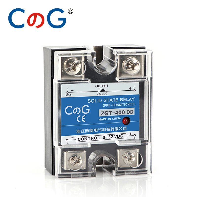 CG SSR-400DD 400A 220V 380V 600V Voltage Single 1Phase JGX DC Control DC Heat Sink 3-32VDC To 5-220VDC 400A DD Solid State Relay