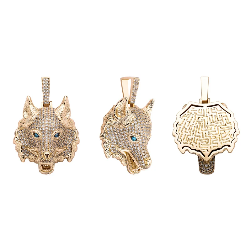 Hip Hop AAA+ CZ Stone Paved Bling Ice Out Cool Wolf Head Pendants Necklaces for Men Rapper Jewelry Drop Shipping