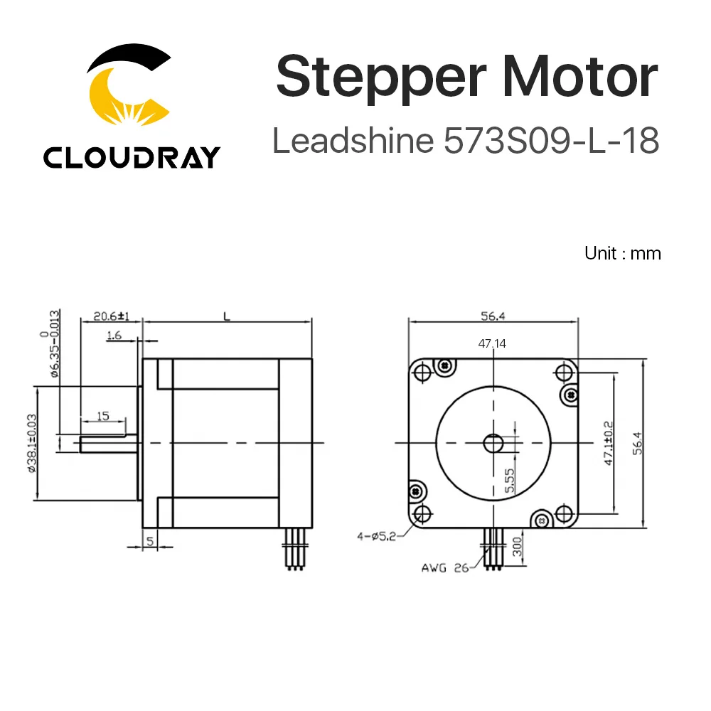 Leadshine Nema 23 Stepper Motor 3 Phase 57mm 90Ncm 3.5A Stepper Motor（573S09）with GEAR 4-lead  Cable for 3D printer CNC XYZ